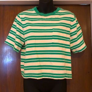 Gap Green Striped Cropped Tee - size M